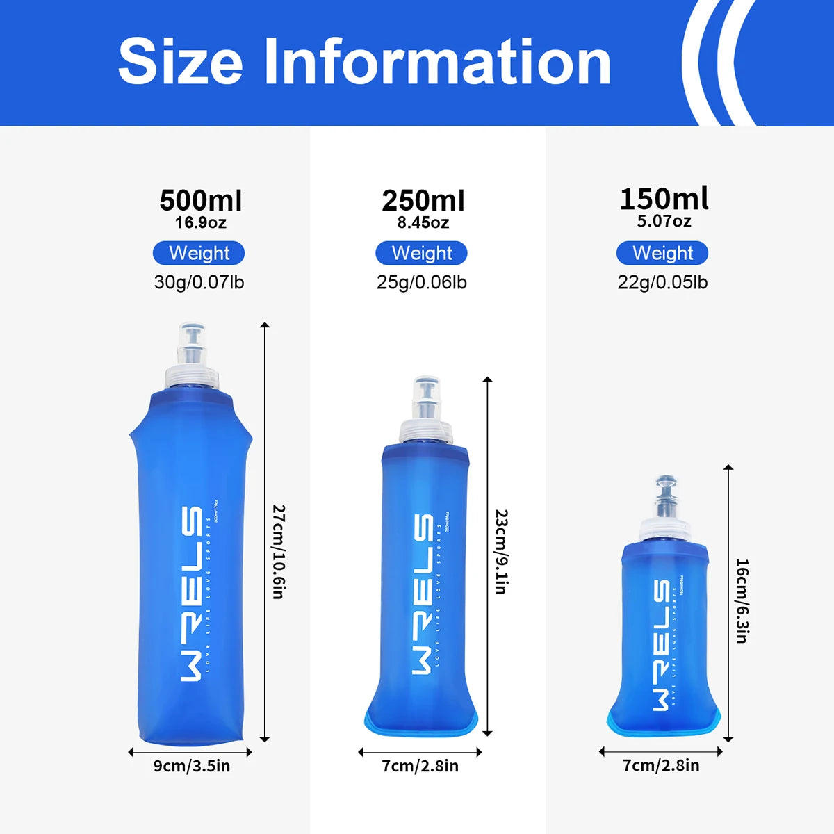 WRELS Folding Water Bag Soft Flask TPU BPA-Free Collapsible Water Bottle Outdoor Sport Hiking Camping Running Portable Water Bag