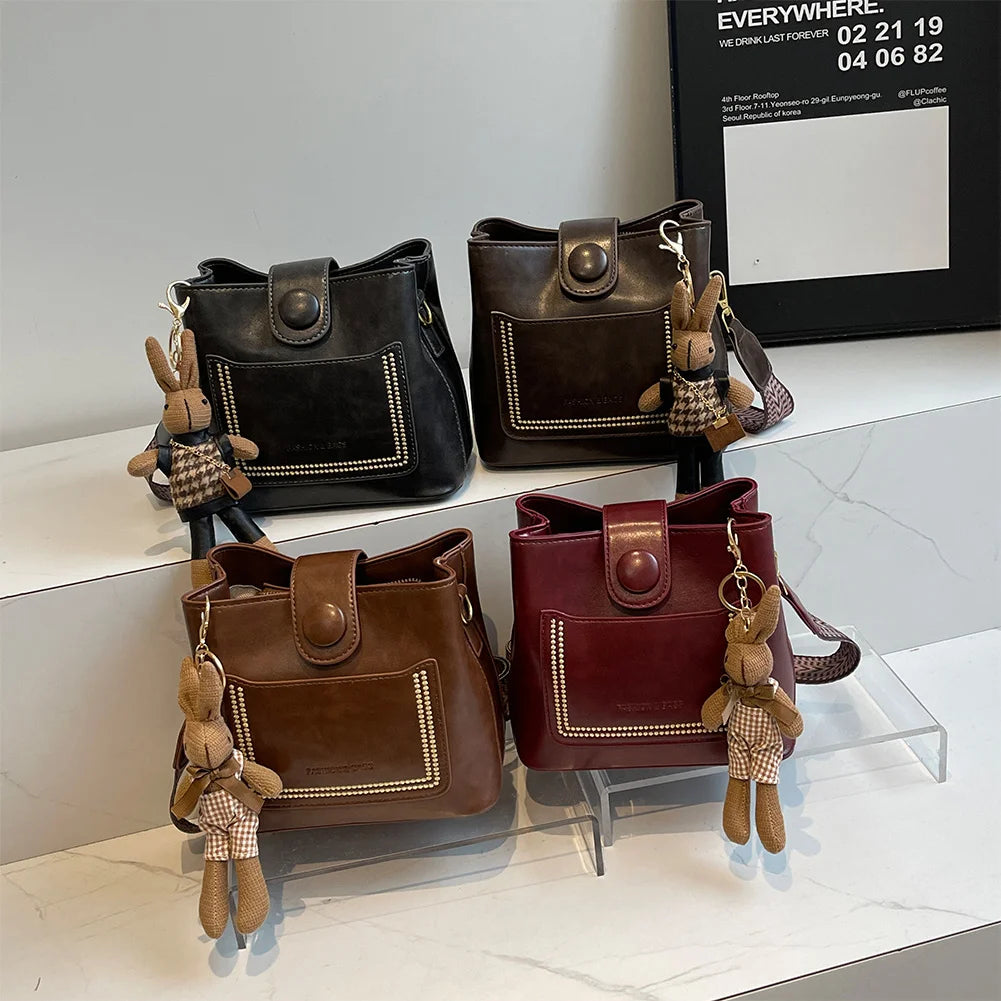 2025 Women's PU Leather Bucket Bags with Inner Pocket Large Capacity Crossbody Bags Luxury Designer Handbag Zipper Shoulder Bags