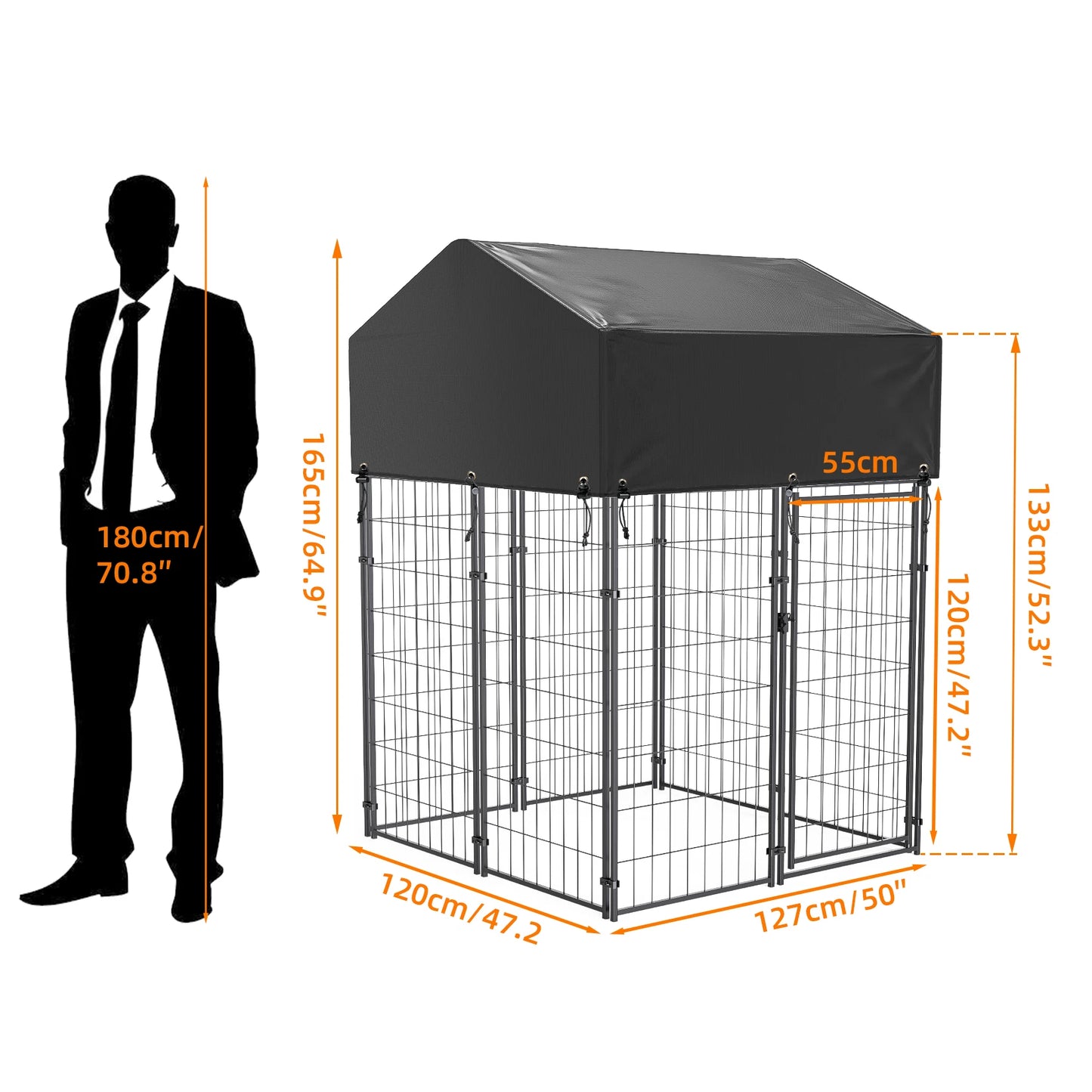 Oversize Dog Cage, Pet Run Enclosure, Playpen with Roof, for Outdoor Pet Kennel, High Fence