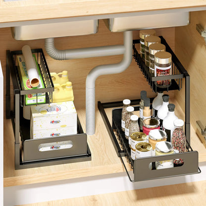 Under Sink Organizer And Storage, 2 Pack Pull Out Cabinet Organizer Slide Out Sink Shelf Cabinet Storage Shelves