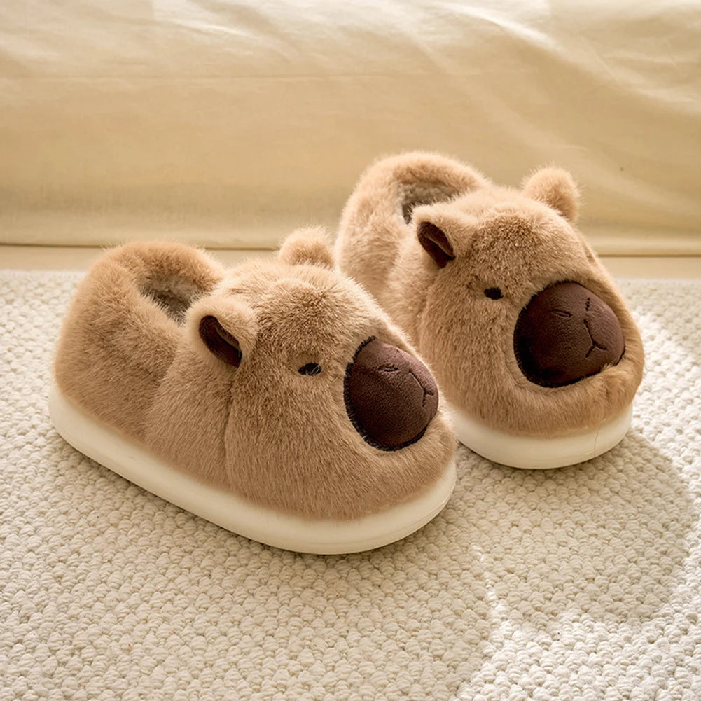 Plush Capybara Slippers Comfortable Closed Toe Slippers Non-Slip Thermal Home Slippers Fluffy Couple Slippers for Indoor Bedroom