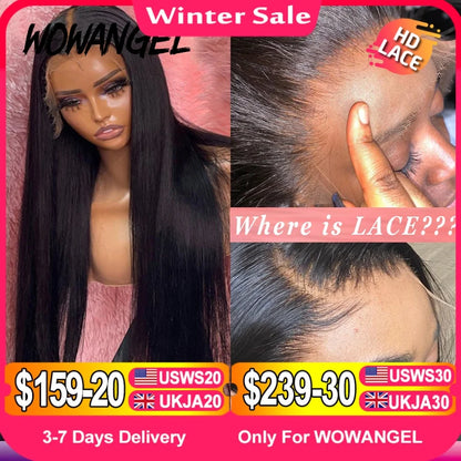 34inch Real HD Lace Front Wig Pre Plucked Straight Wigs 13x6 HD Transparent Lace Frontal Human Hair Wig Brazilian Hair For Woman