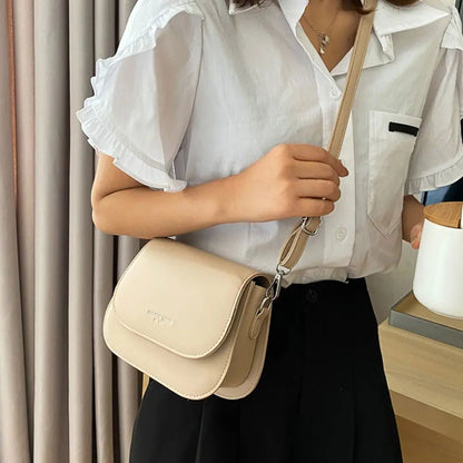 Trendy Saddle Shoulder Bag Women PU Leather Crossbody Bag Simple Solid Color Flap Messenger Bag Fashion Handbags Pouch