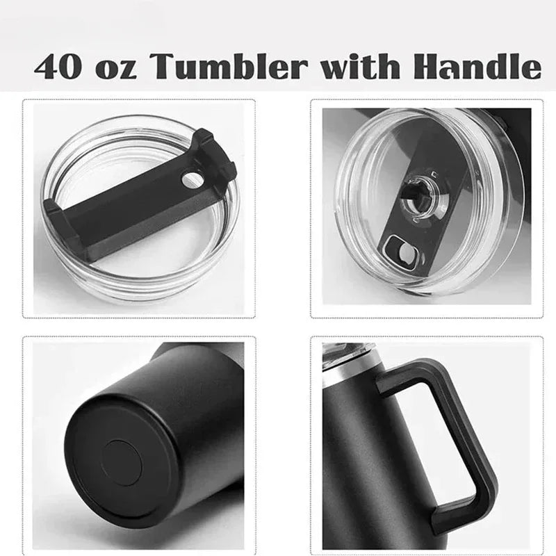 1200ML 304 Stainless Steel Insulated Water Bottle Hot Coffee Car Cup Hot And Cold Mug Thermos Bottle With Handle Straw Sports Av