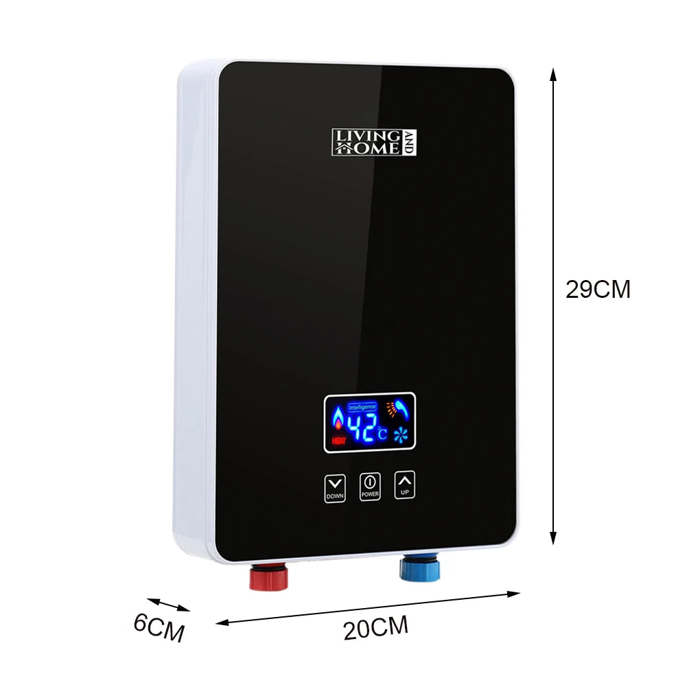 KOMORE 6kW 220V Tankless Electric Water Heater with Shower Head Digital Temperature Display  for Kitchen Bathroom Shower