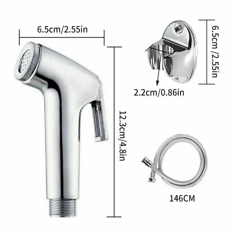 Bidet Douche Toilet Spray Shattaf Shower Head Hose Sprayer Kit Hand Silver