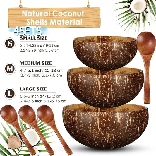 WIKHOSTAR Coconut Bowls For Serving Dishes Wooden Salad Natural Coconut Shell Bowl  Bowl Serving Utensils Breakfast Party