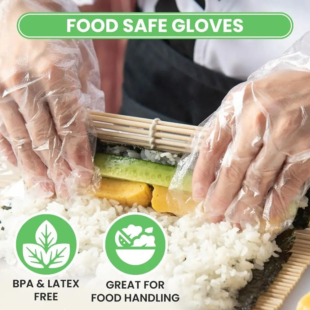 100Pcs Food Grade Disposable Gloves Portable Non-Slip Acid Work Safety Cleaning Gloves Transparent TPE Latex Free Gloves