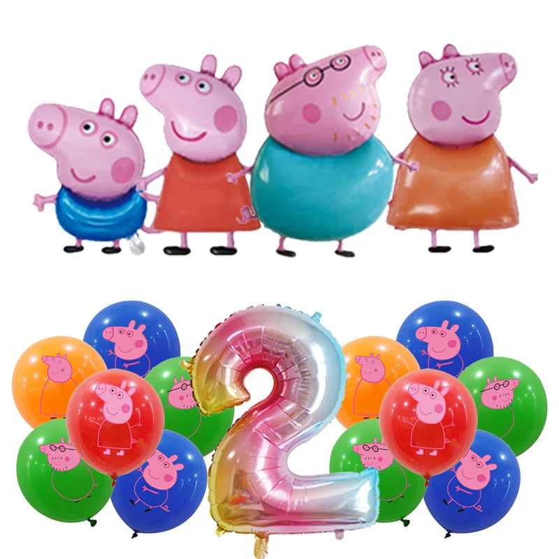 Peppa Pig Birthday Party Decoration Foil Latex Balloon For Kid Event Supplies Banner Backdrop Disposable Tableware Plate Cup