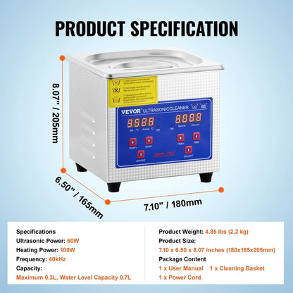 VEVOR Ultrasonic Cleaner Digital Timer  2L 3L 6L 10L 15L 22L 30L Stainless Steel Bath Jewelry Glasses Watch Cleaning Machine