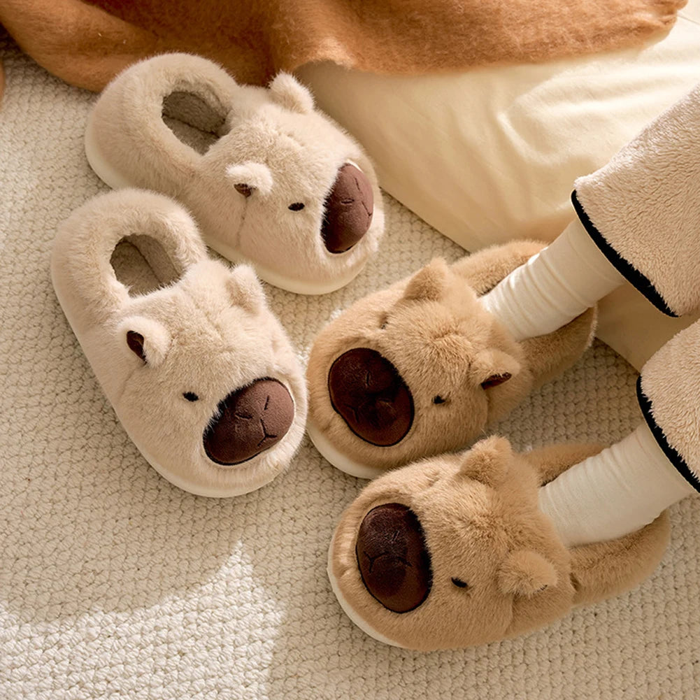 Plush Capybara Slippers Comfortable Slip-on House Shoes Non-Slip Fluffy Couple Slippers Furry Animal Slippers for Indoor Bedroom