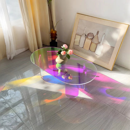 Shatterproof Acrylic Coffee Tables Side End Table for Living Room Office Iridescent Accent Side Table 4 Legs Home Decor