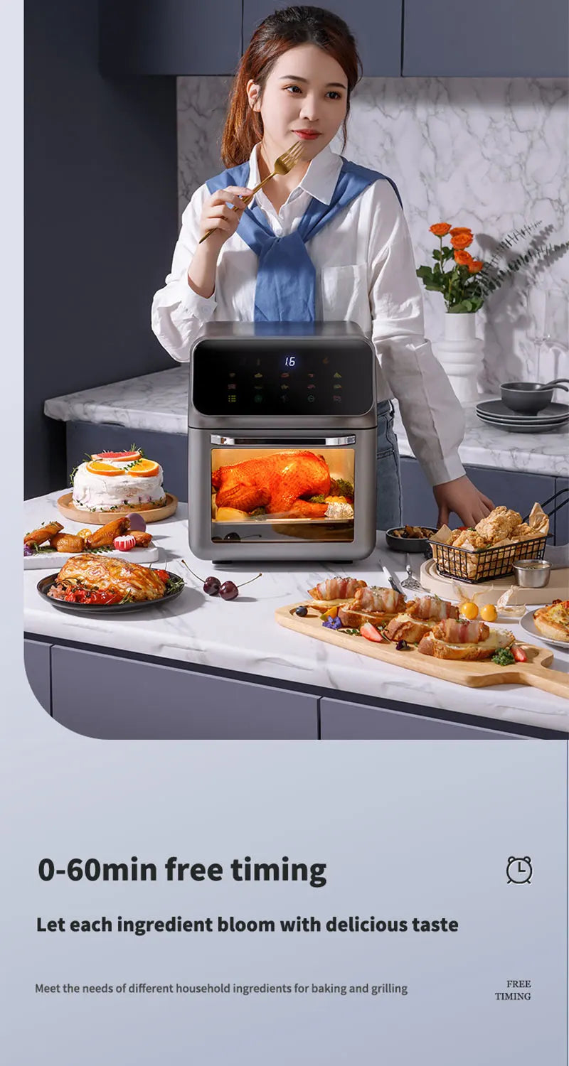 Electric Hot Air Fryer, 12L Large Capacity, 90% Less Oil, Convection Oven Deep Fryer, 360°Baking Viewable Window, Home Appliance