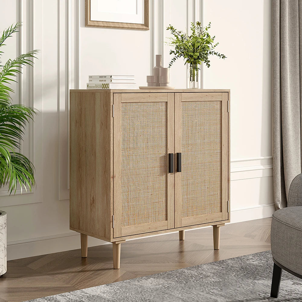 Rattan Sideboard with Double Doors for Living Room Hallway, 80cm W x 40cm D x 88cm H