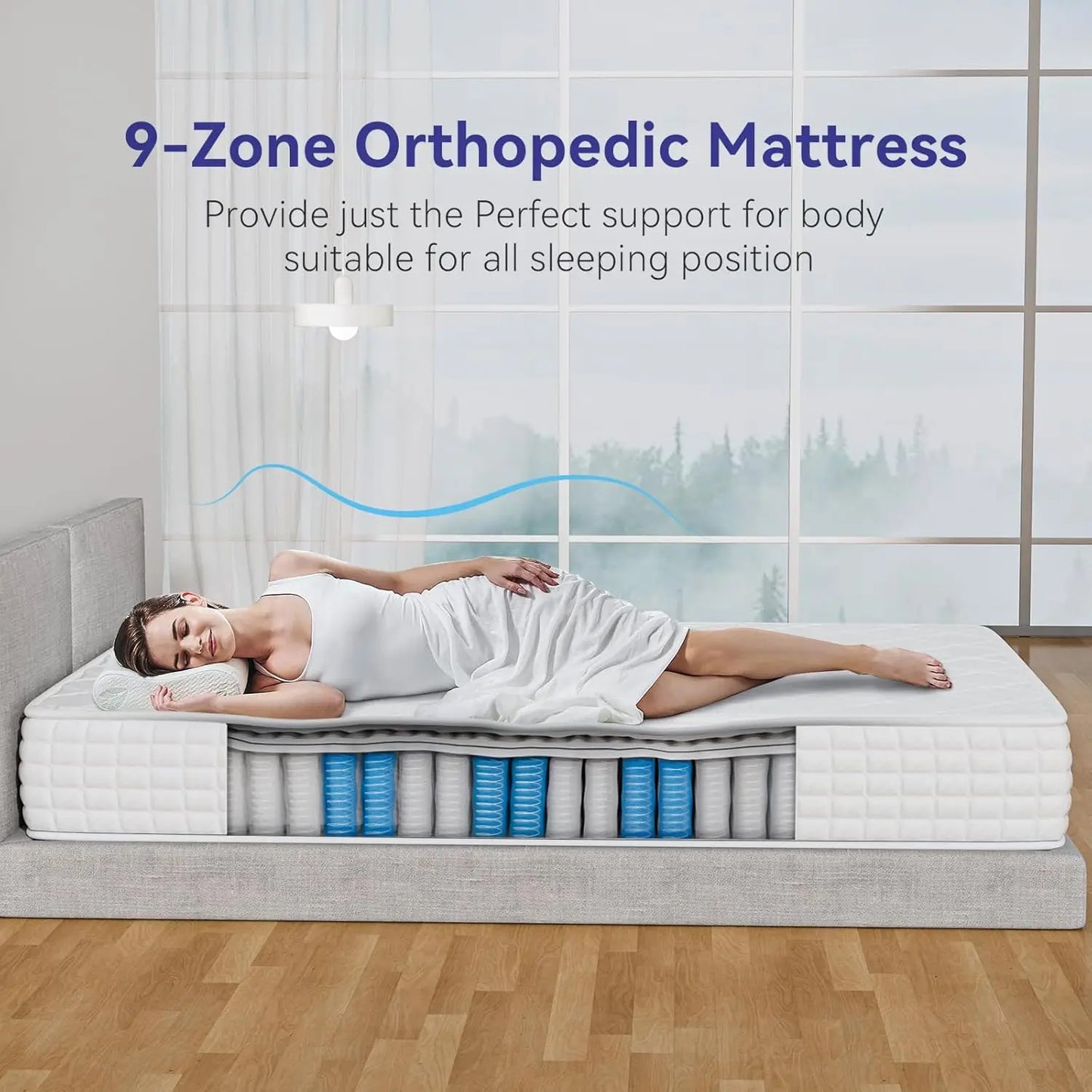 Single Mattress 3FT 9-Zone Pocket Sprung Mattress with Memory Foam and Tencel Fabric - Orthopaedic Mattress - Thickness:9.4 Inch