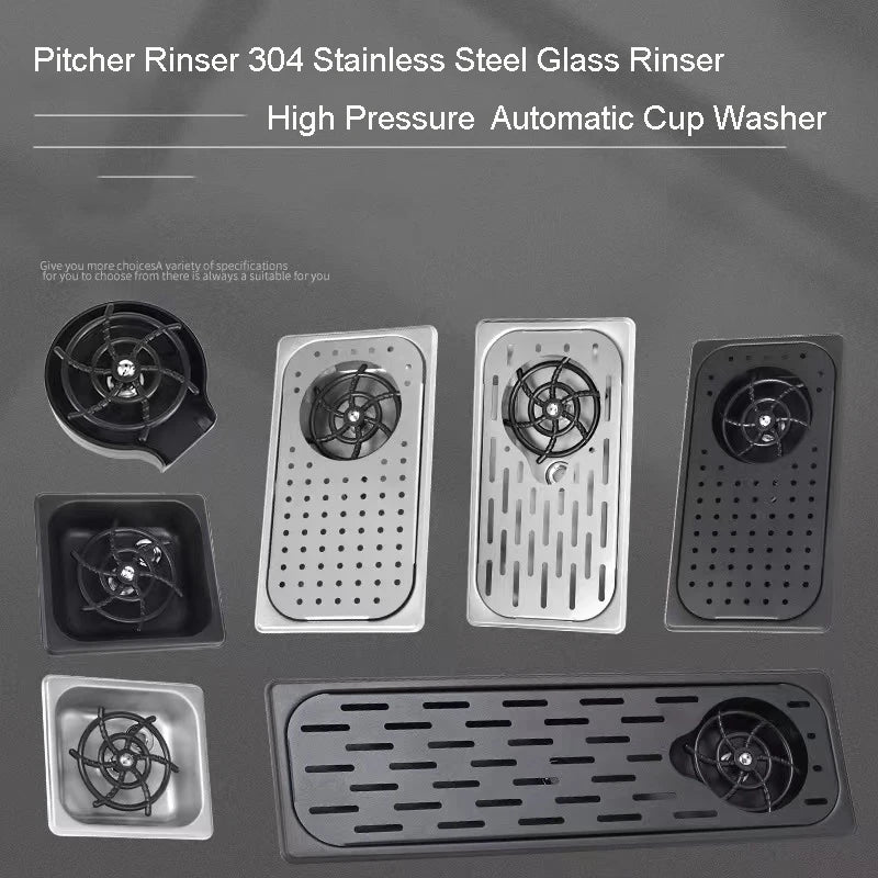 304 Stainless Steel Pitcher Rinser Cup Washer High Pressure Glass Rinser Washing With Drain Drip Tray Hose for Bar Coffee Shop