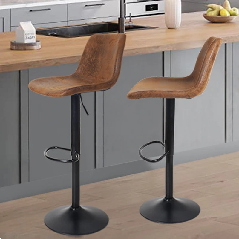 2x Industrial Vintage Tall Bar Stools Adjustable Pipe Kitchen Pub Stool Leather Padded Seat  Bar Chair Furniture