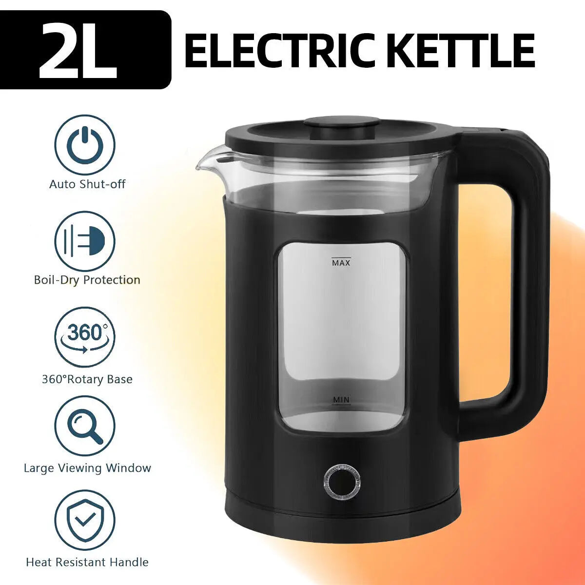 2L Electric Kettle Quick Heating Hot Water Boiling Teapot Portable Jug Overheat Protect Glass Heater Pot Boiler Auto-Power Off