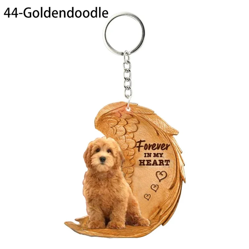 1 Piece 23 Style Dog Forever In My Heart  Angel Pendant Bag Key Chains Car Keychain Keyring  Pet Jewelry Gift For Women Girls