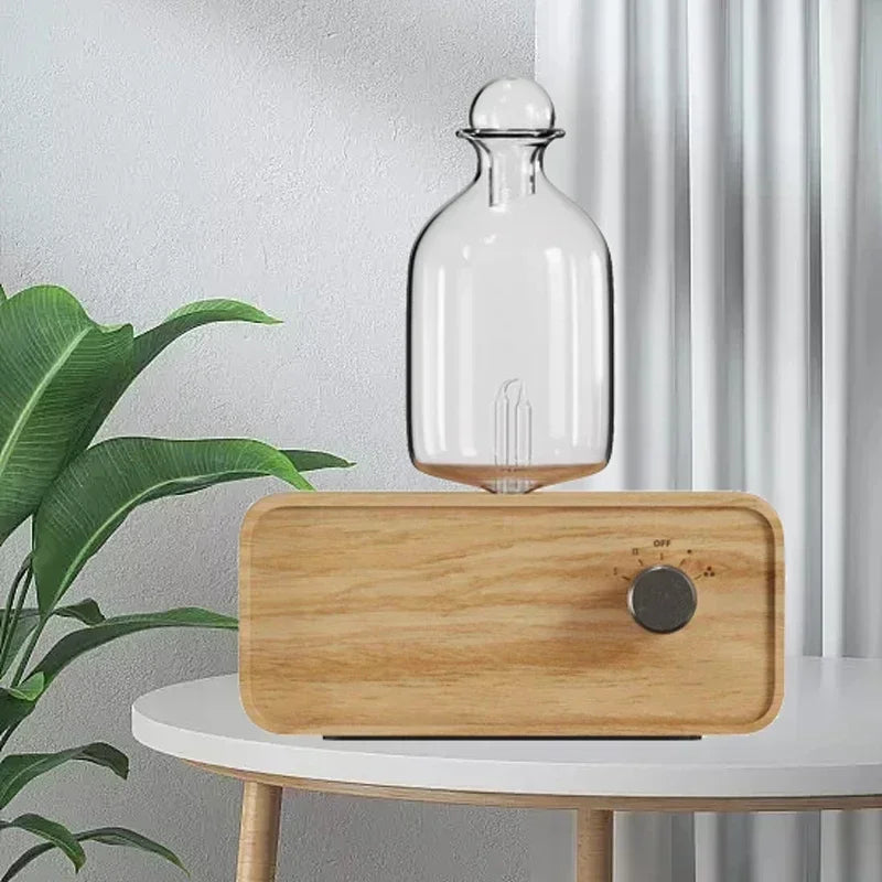 Rechargeable Waterless Essential Oil Diffusers Wood and Glass Aroma Nebulizer Electric Smell for Home Living Room Office Gift