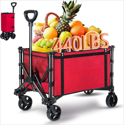 (Free shipping）Collapsible Folding Wagon, Heavy Duty Collapsible Wagon Cart, Foldable Utility Grocery Wagon for Camping