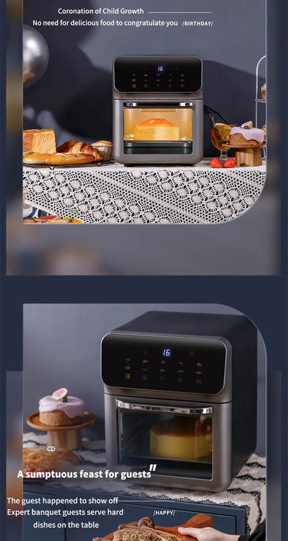 Electric Hot Air Fryer, 12L Large Capacity, 90% Less Oil, Convection Oven Deep Fryer, 360°Baking Viewable Window, Home Appliance