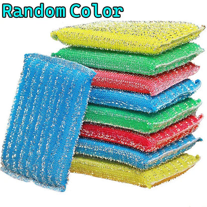 10/50pcs Steel Wire Sponge Wipe Non-stick Oil Brush Double Sided Cleaning Cloth Kitchen Dishcloth Scouring Pad Rag Cleaning Tool