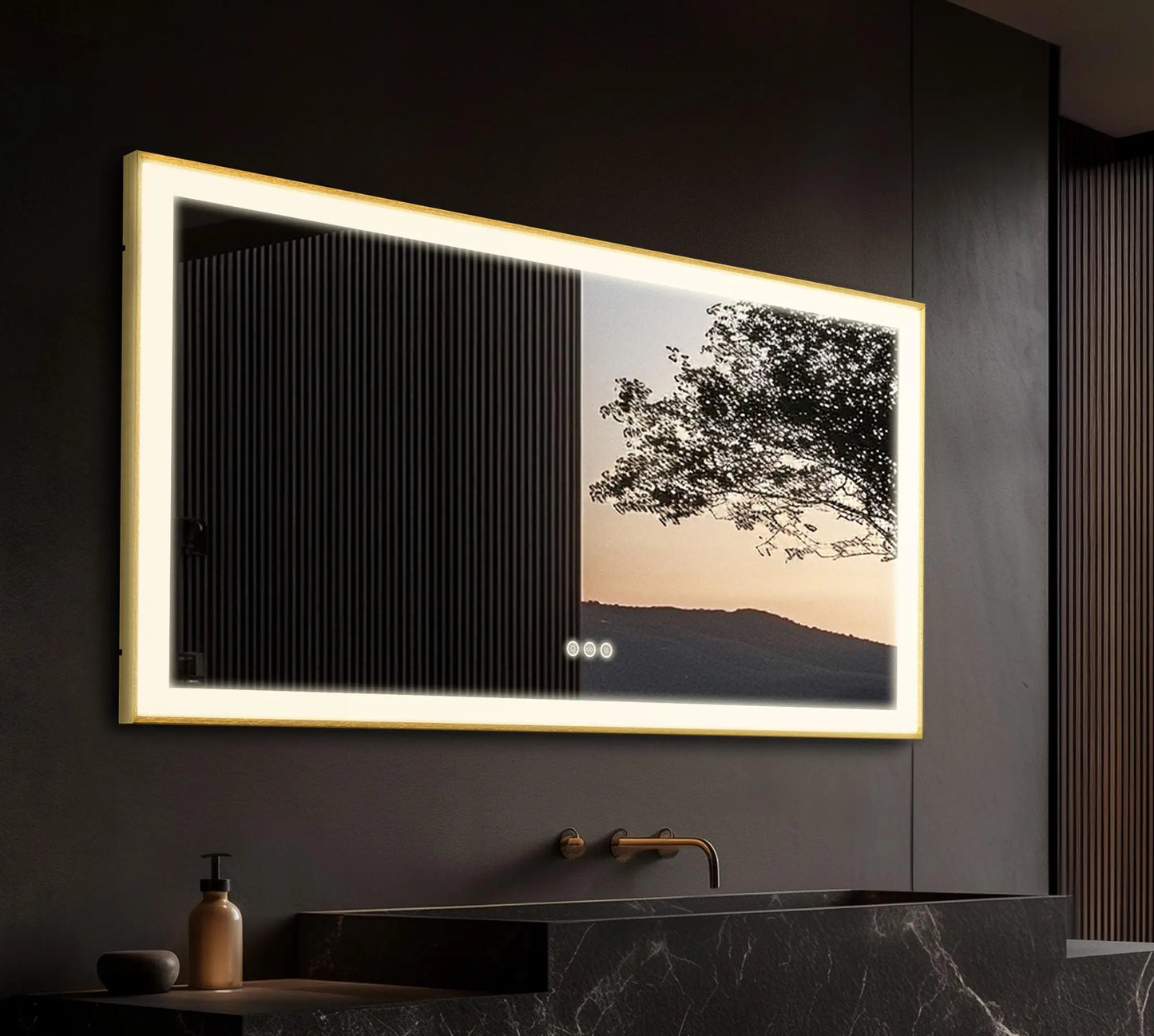 Overlength 140/151/160CM Rectangle LED Bathroom Mirror Gold Aluminum Frame Vanity MIirror Touch Defogging