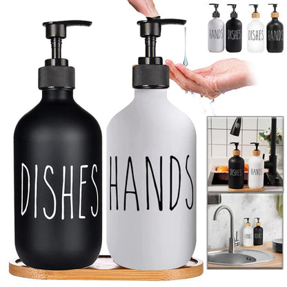 500ml Black Dish Soap Dispenser Set with Plastic Pump Refillable Liquid shampoo Dispenser for Farmhouse Decor Kitchen Accessory