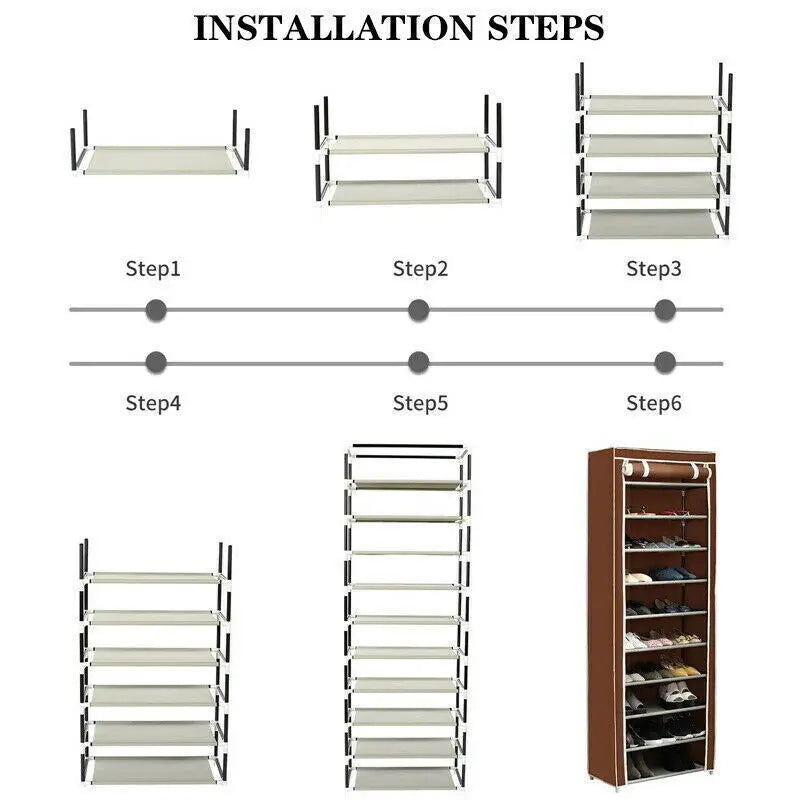 10 Tier Large Capacity Simple Cabinet Storage Shoe Stand Holds 27 Pairs Dustproof Standing Shelf Multi-Layer Household Rack UK