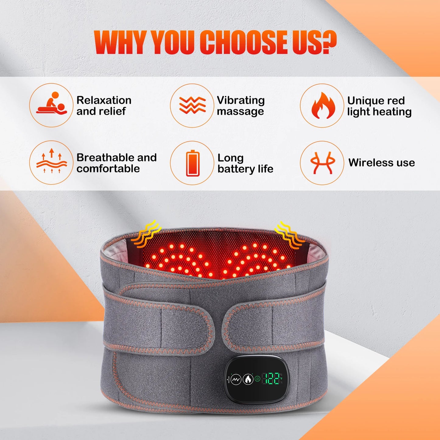 Electric Heating Belt Waist Massager Vibration Red Light Hot Compress Physiotherapy Lumbar Back Support Brace Pain Relief Tools