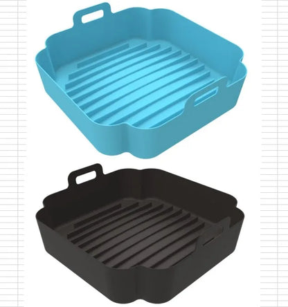 2Pcs Air Fryer Silicone Pot with Handle Reusable Air Fryer Liner Heat Resistant Air Fryer Silicone Basket Square Baking Tray Air