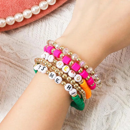 Five Piece Bracelet Set Of Men’s And Women’s Soft Clay Bracelets Fashionable Colourful Letter And Bead Print Beauty Bracelet