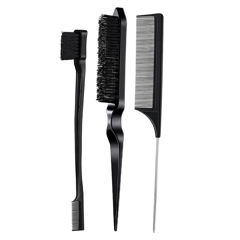 3Pcs Slick Brush Set Hair Brush Teasing Comb Edge Hair Brush Grooming