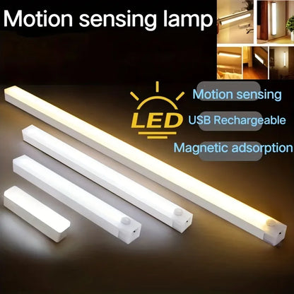 Smart led body sensor light wireless magnetic night light long rechargeable self adhesive closet cabinet light bar Motion sensor