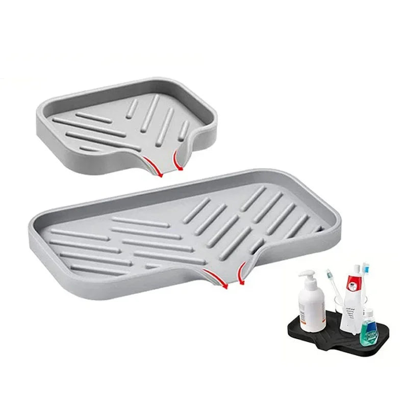 Sink Silicone Tray With drain Soap Sponge Storage Holder Countertop Sink Scrubber Brush Soap Storage Rack Kitchen Organizer Tray