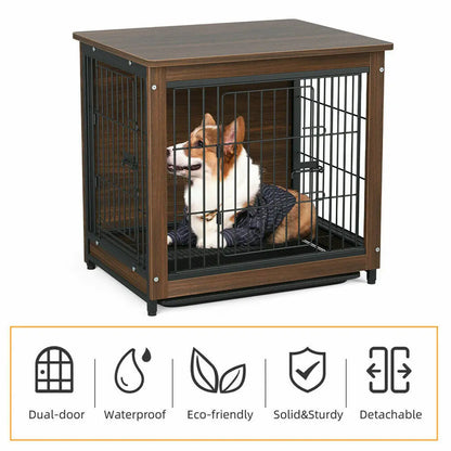 Wooden and Metal Pet Cage, Dog Crate, End Table Furniture, Double Doors, Removable Tray, Cage, Kennel House, 25 in, 32 in, 39 in