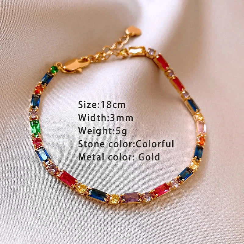 2024 Luxury Design Colorful Zircon Chain Necklace Bracelet Jewelry Sets Korean Fashion Accessories Exquisite Gift for Womens