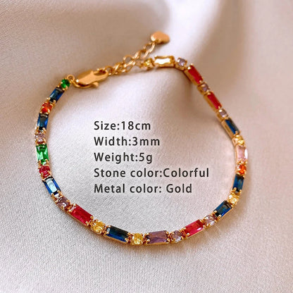 2024 Luxury Design Colorful Zircon Chain Necklace Bracelet Jewelry Sets Korean Fashion Accessories Exquisite Gift for Womens