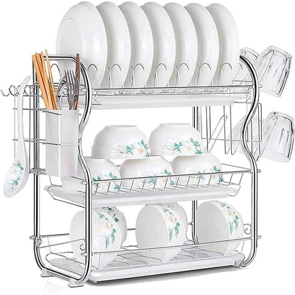 3 Tier Dish Drainer Rack Kitchen Storage Rack with Sink Rack Drip Tray Countertop Cutlery Storage Holder