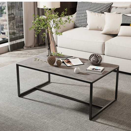 Real Marble Coffee Table, Open Accent Furniture, Living Room Table with Metal Frame, Sofa Center Tea Table, 3 Colors