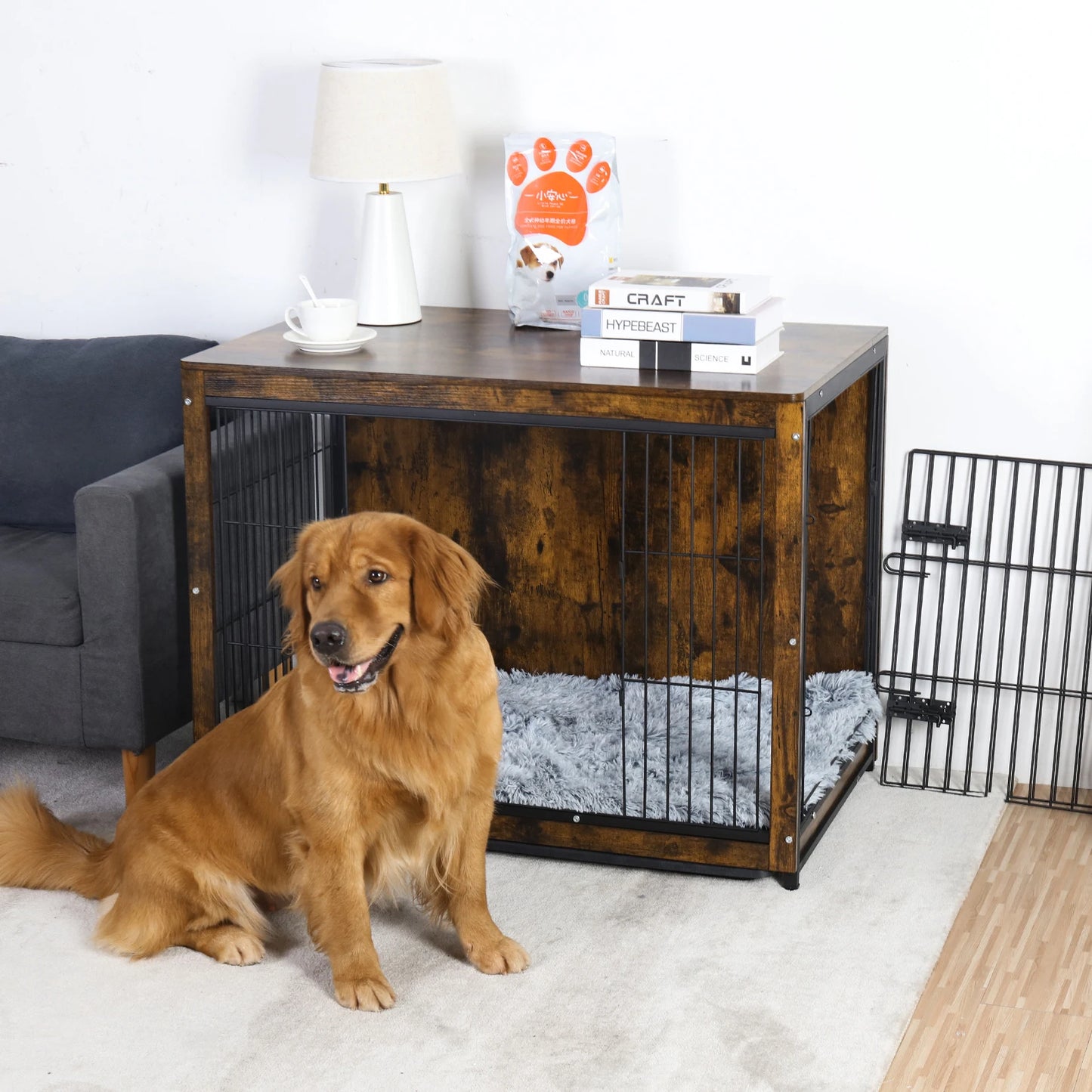 Pet Cage Kennels with 2 Doors and Removable Tray, Dog Crate, End Table Furniture, Wood Metal, Combine Pet Cage, S, M, L, 3 Sizes