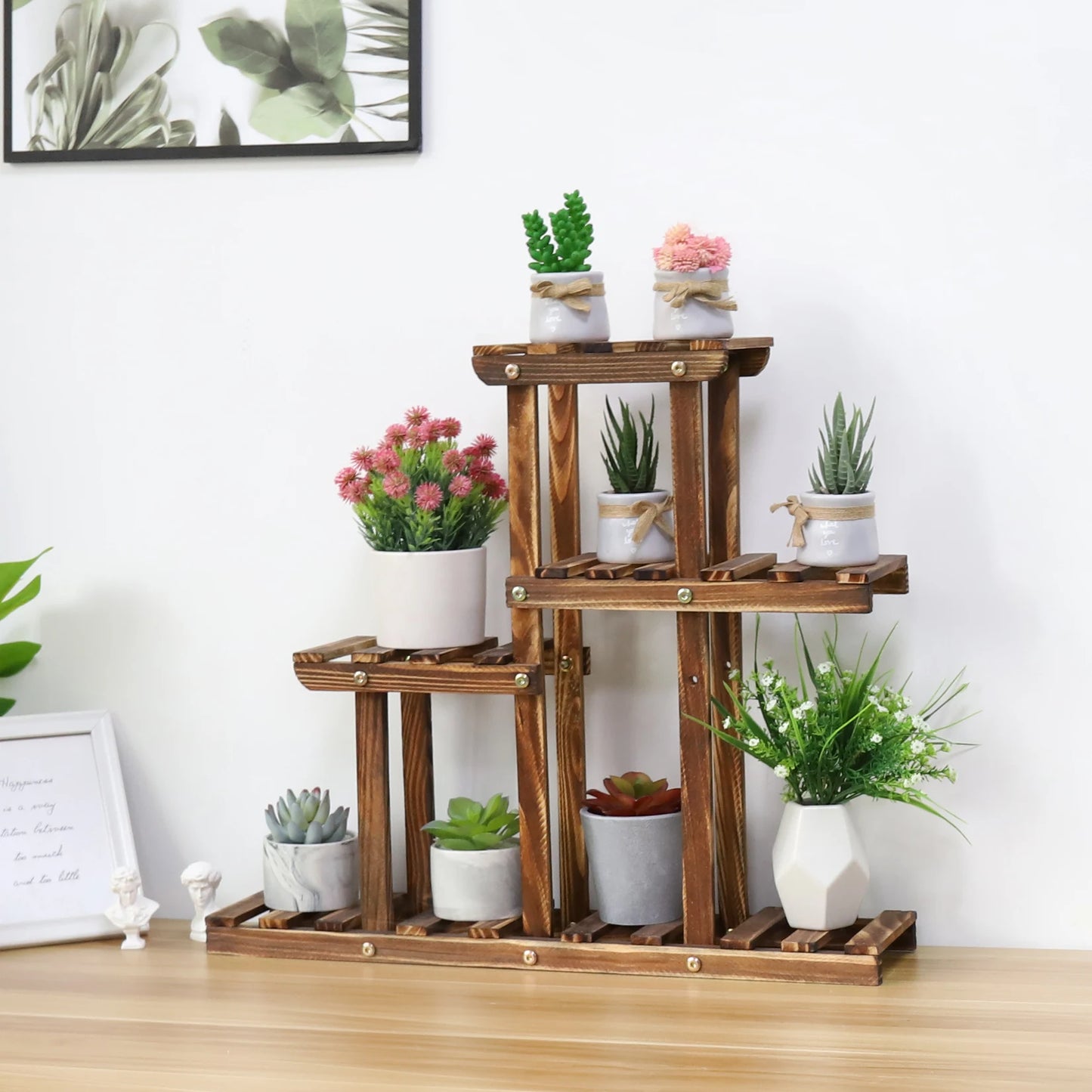 Pine Wood Plant Stand, Indoor and Outdoor, Multiple Flower Pot Holder, Shelf Desk Rack, Storage Ladder Display