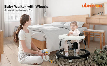 UBRAVOO Baby Walker Round Adjustable with Universal Wheels, 9 Adjustable Height Folding & Compact ,6-18 Months Toddler ,ZM01