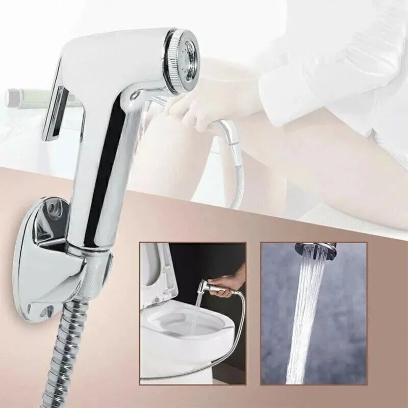 Bidet Douche Toilet Spray Shattaf Shower Head Hose Sprayer Kit Hand Silver