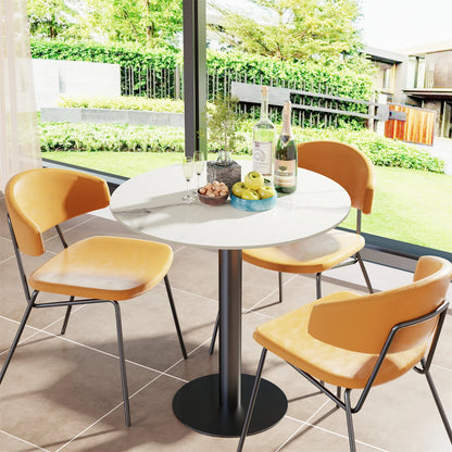 Round Cocktail Table with Metal Base, Cocktail Table, Sintered Stone Top, Kitchen and Dining Counter, 31 in Diameter