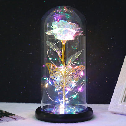 Rose Light Artificial Galaxy Rose Lamp with Butterfly  Colorful LED Rose Flowers In Glass Valentine's Mother Day Gift for Women