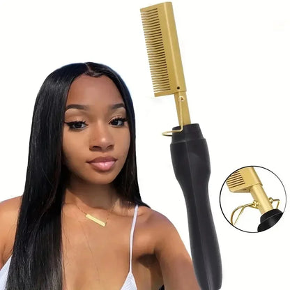 Multi Functional Electric Copper Comb Straightener, Dual-purpose for Comb, Perm Stick, Curly and Straight Hair Hair brush woman