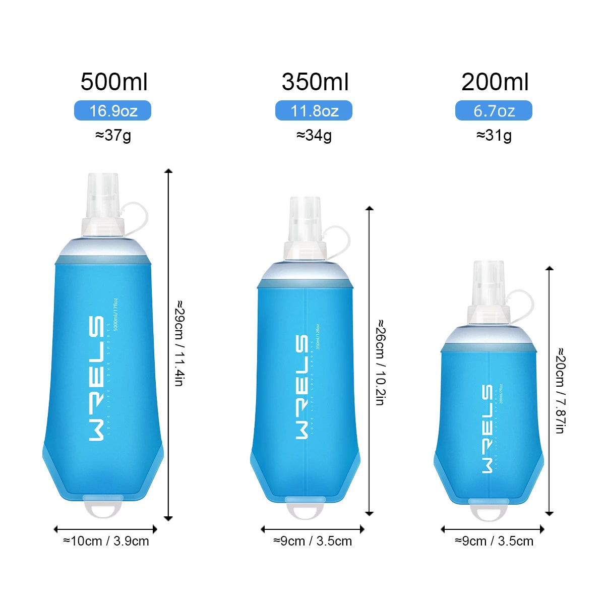 WRELS Outdoor Sport Water Bottle Camping Running Bicycle Soft Folding TPU Soft Flask Water Bag Large Diameter Light BPA Free