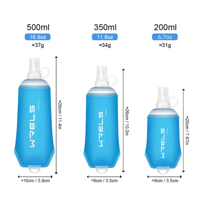 WRELS Outdoor Sport Water Bottle Camping Running Bicycle Soft Folding TPU Soft Flask Water Bag Large Diameter Light BPA Free